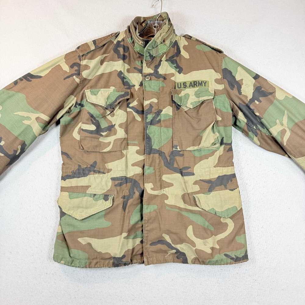 US Army Field Jacket Mens M-65 Woodland Camo Military Tactical Coat EUC